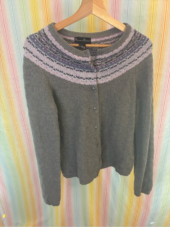 mercer & madison Sweaters - Mercer & Madison grey Angora knit cardigan w/ lavender trim, size L